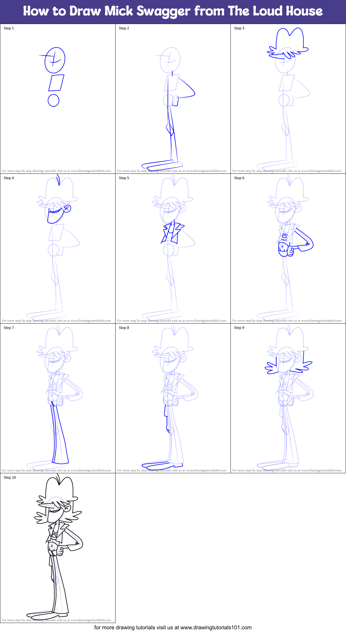 How to Draw Mick Swagger from The Loud House Printable Step by Step