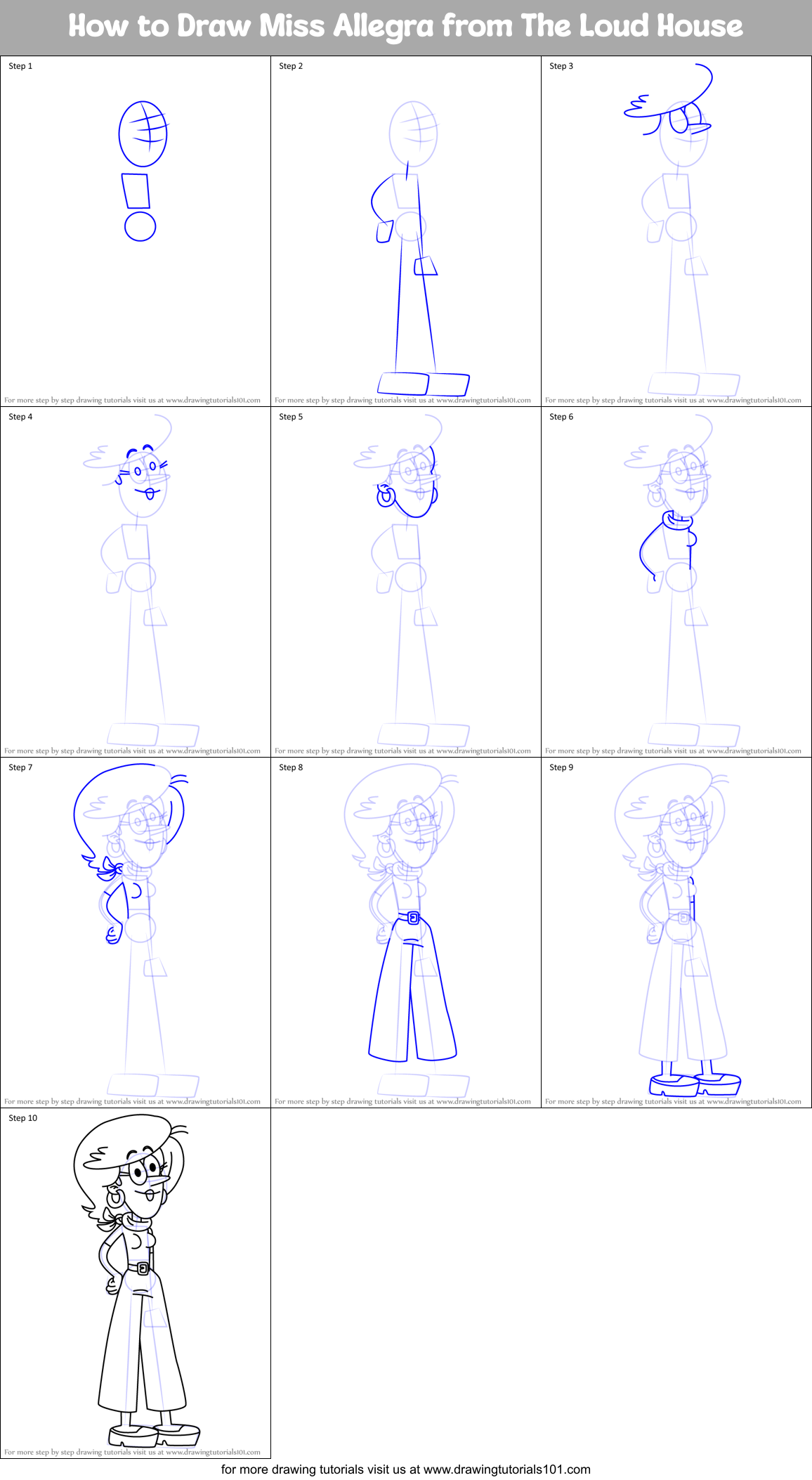How to Draw Miss Allegra from The Loud House Printable Step by Step