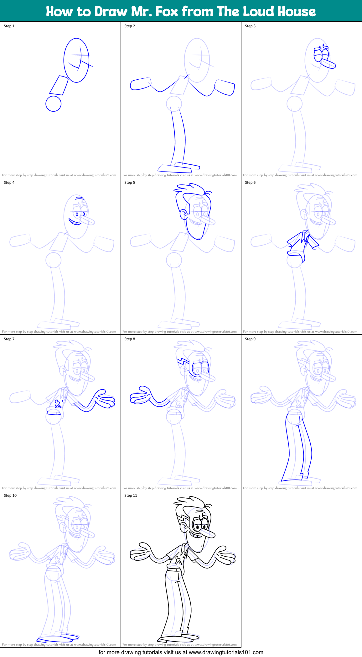 How to Draw Mr. Fox from The Loud House Printable Step by Step