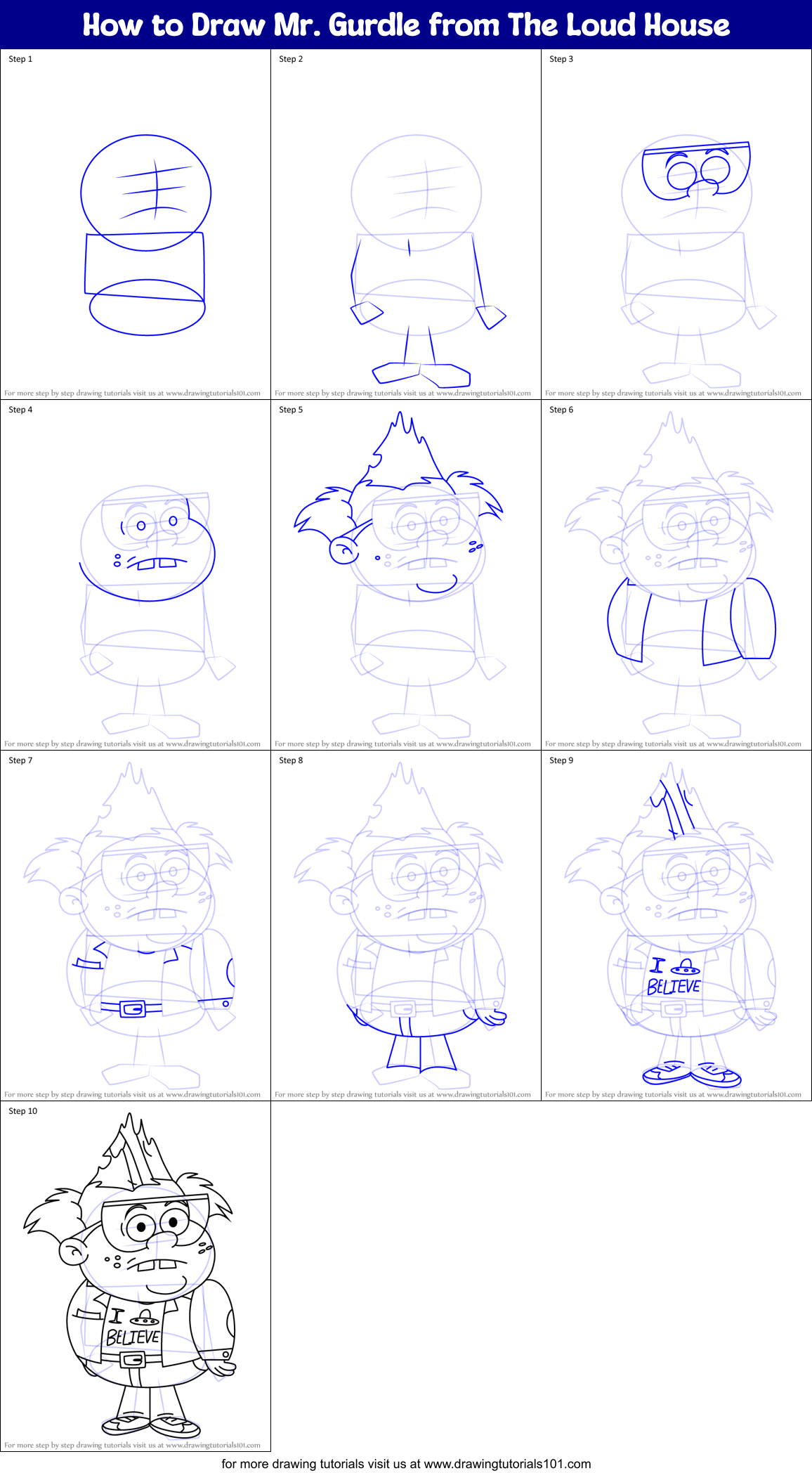 How to Draw Mr. Gurdle from The Loud House Printable Step by Step