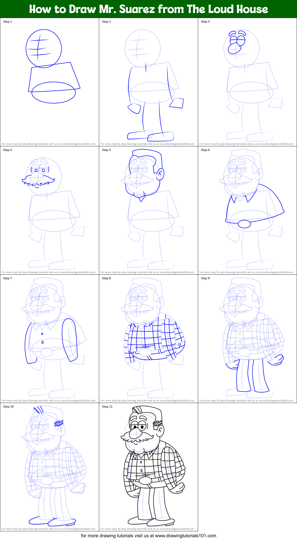 How to Draw Mr. Suarez from The Loud House Printable Step by Step