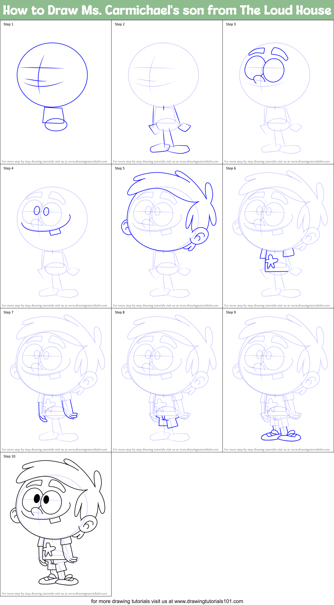 How to Draw Ms. Carmichael's son from The Loud House Printable Step by Step