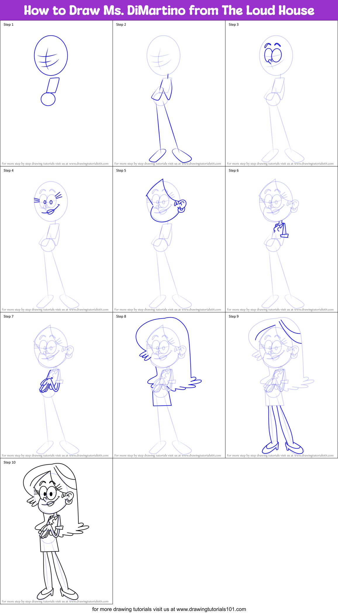 How to Draw Ms. DiMartino from The Loud House Printable Step by Step
