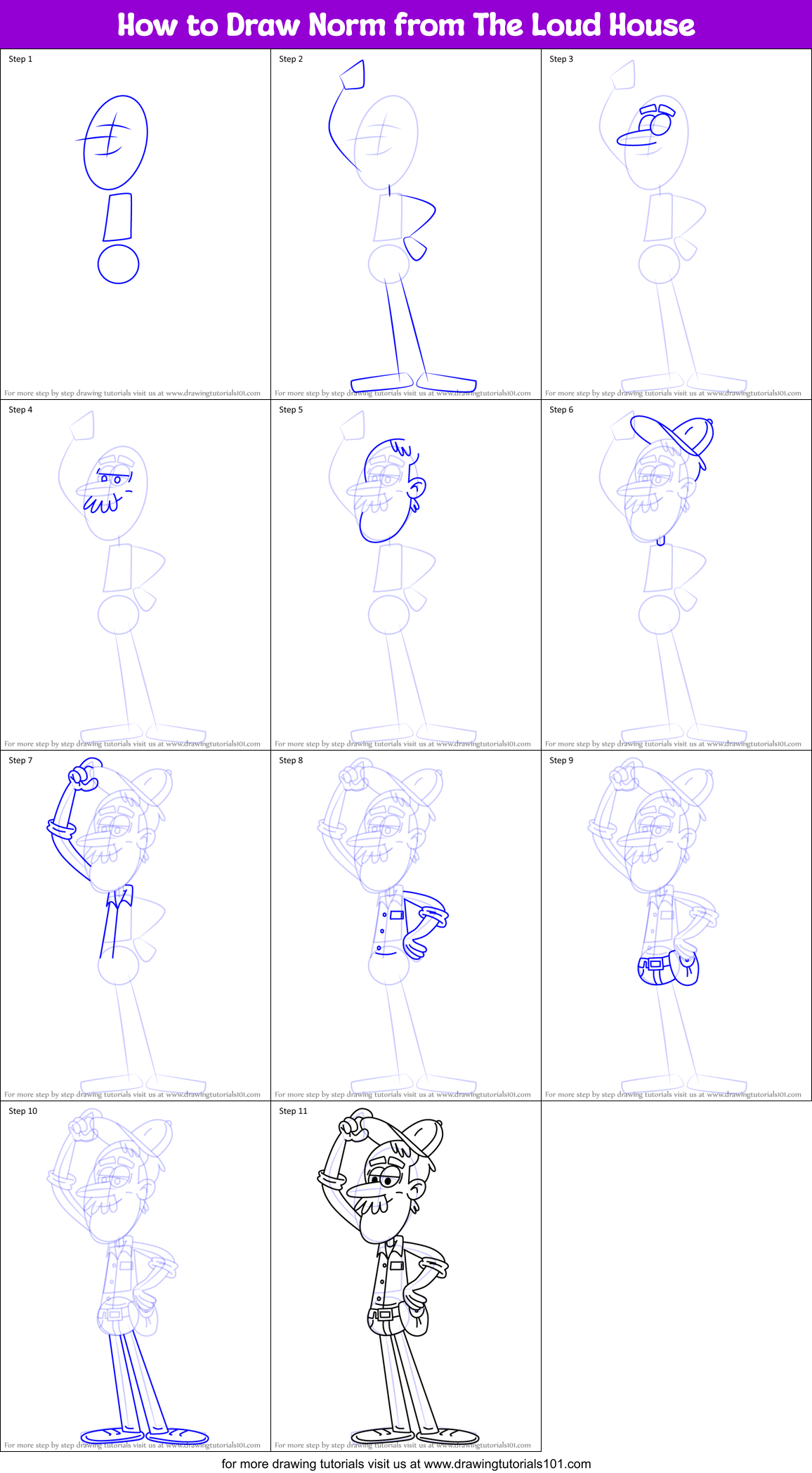 How to Draw Norm from The Loud House Printable Step by Step