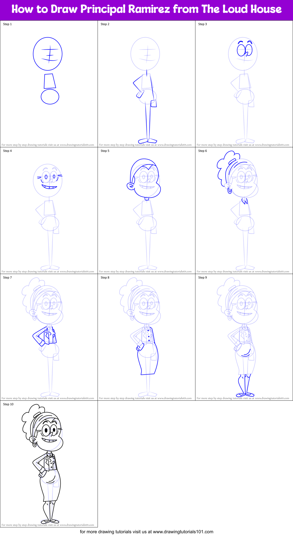 How to Draw Principal Ramirez from The Loud House Printable Step by Step