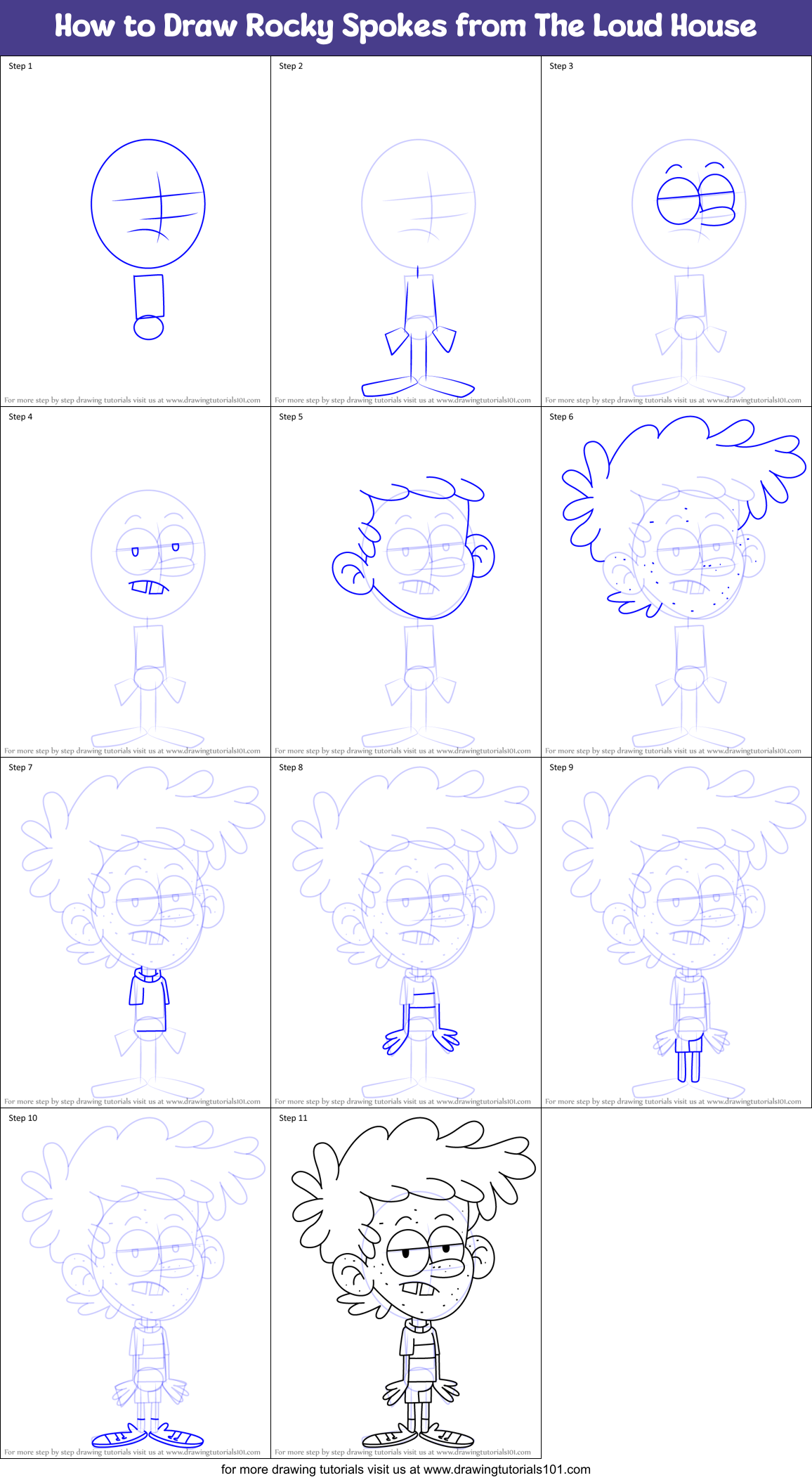 How to Draw Rocky Spokes from The Loud House Printable Step by Step