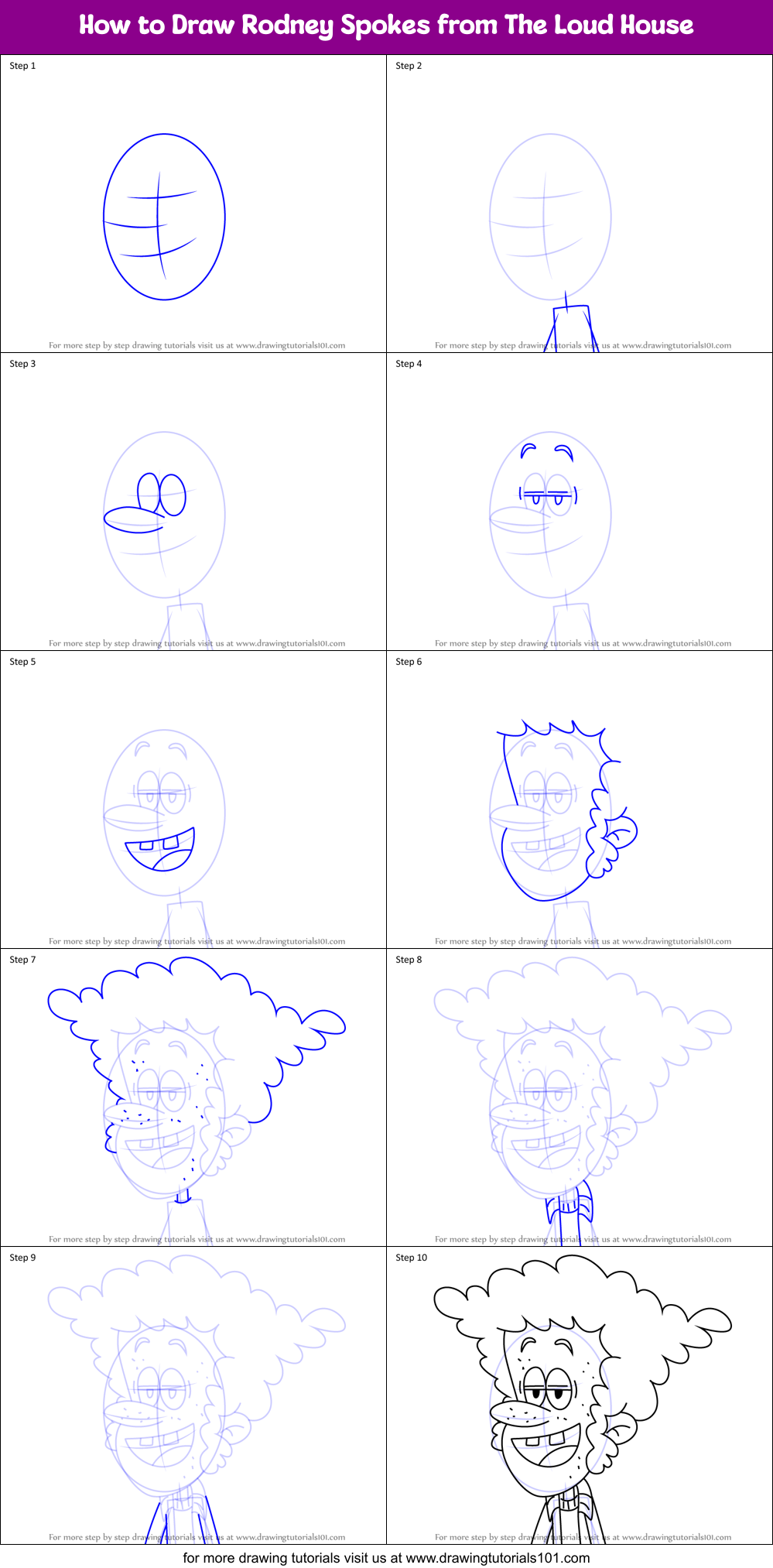 How to Draw Rodney Spokes from The Loud House Printable Step by Step