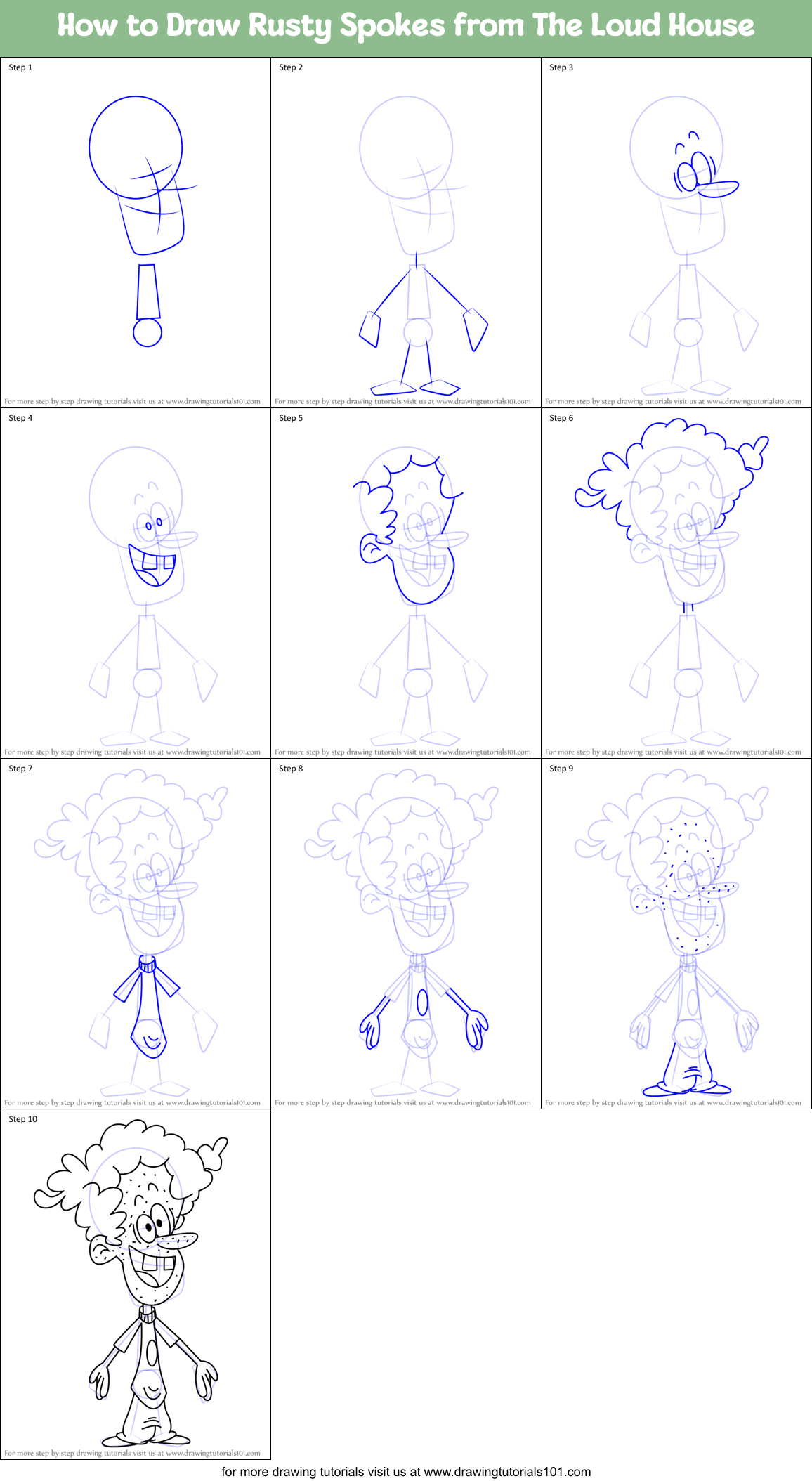 How to Draw Rusty Spokes from The Loud House Printable Step by Step