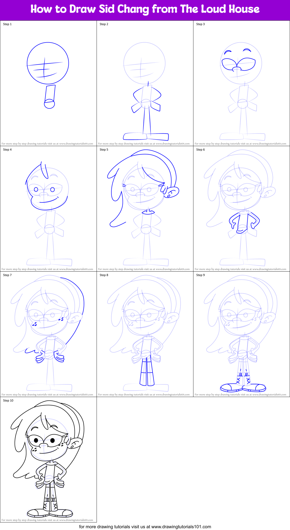 How to Draw Sid Chang from The Loud House Printable Step by Step