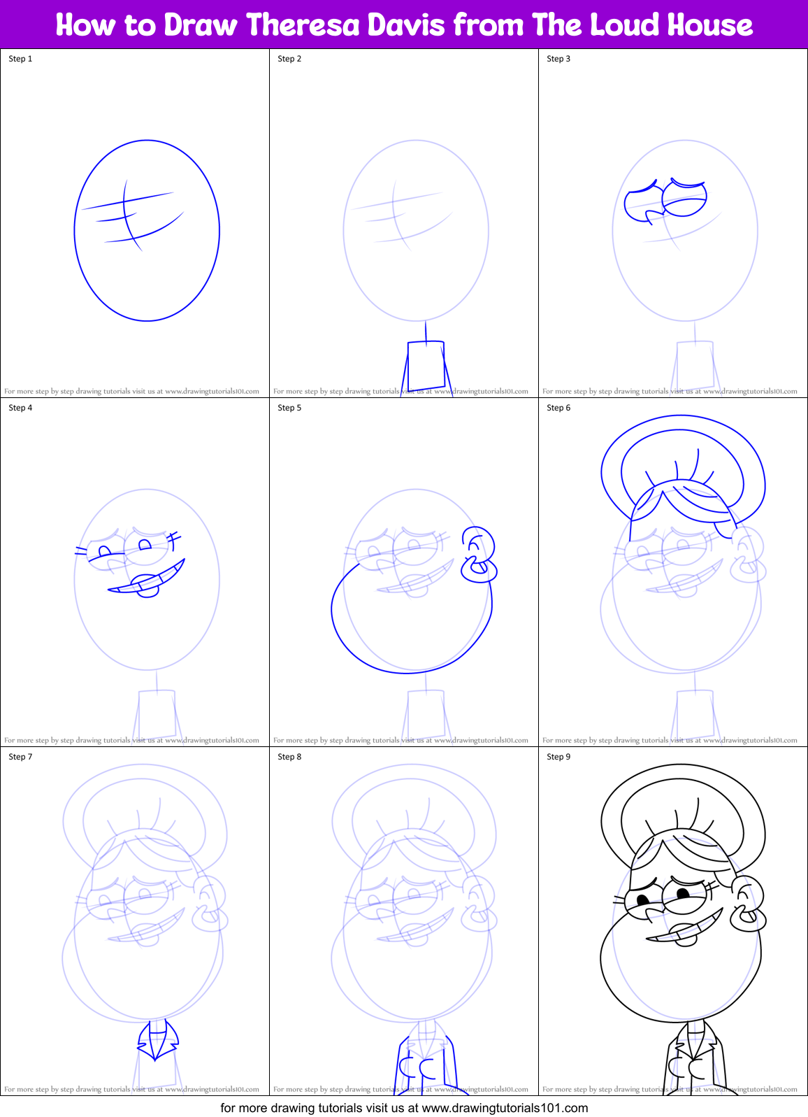 How to Draw Theresa Davis from The Loud House Printable Step by Step