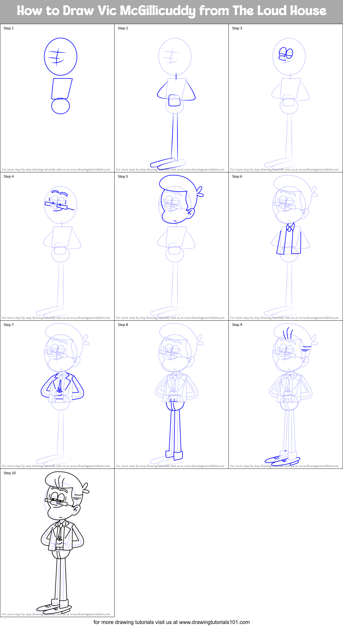 How to Draw Vic McGillicuddy from The Loud House Printable Step by Step