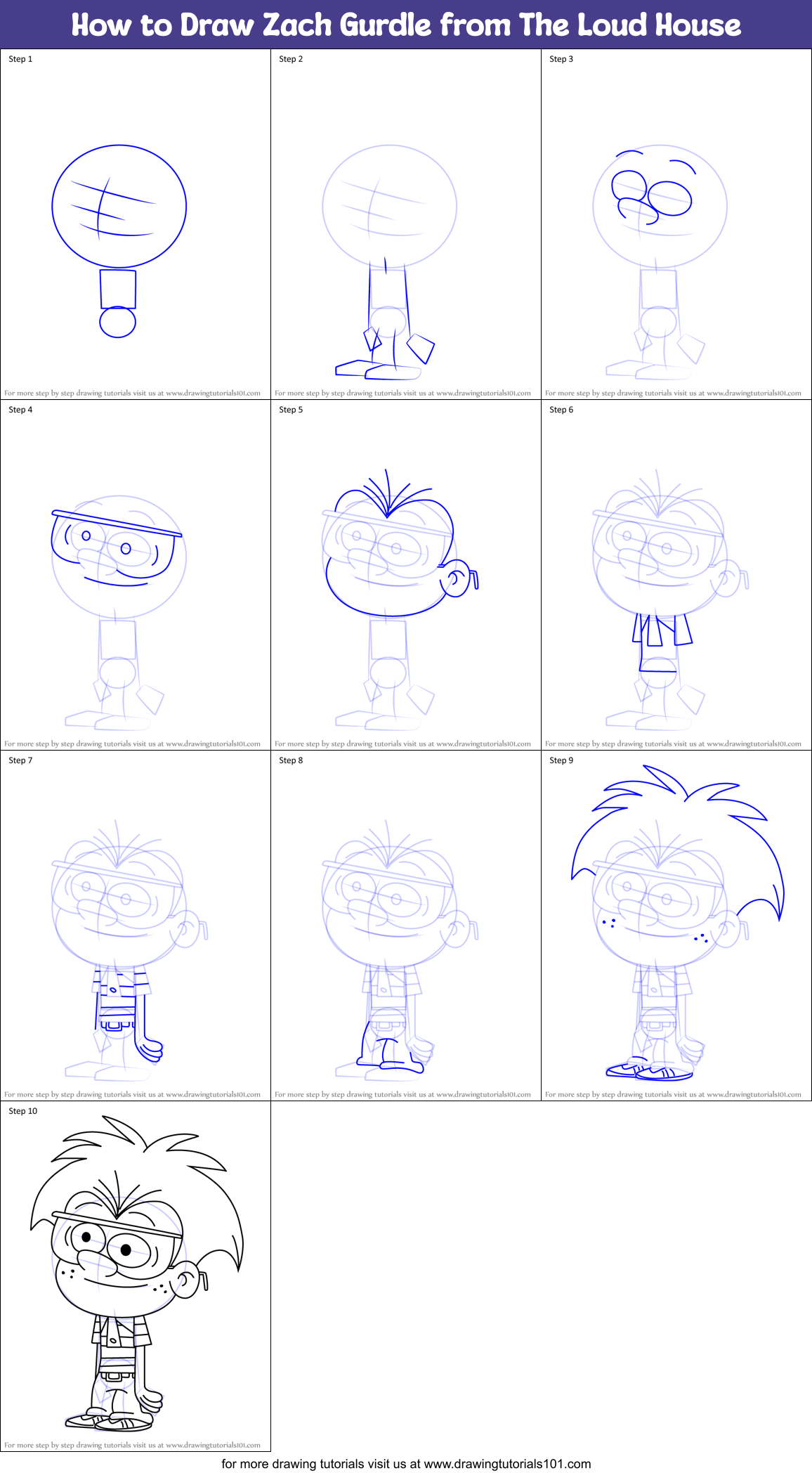 How to Draw Zach Gurdle from The Loud House Printable Step by Step