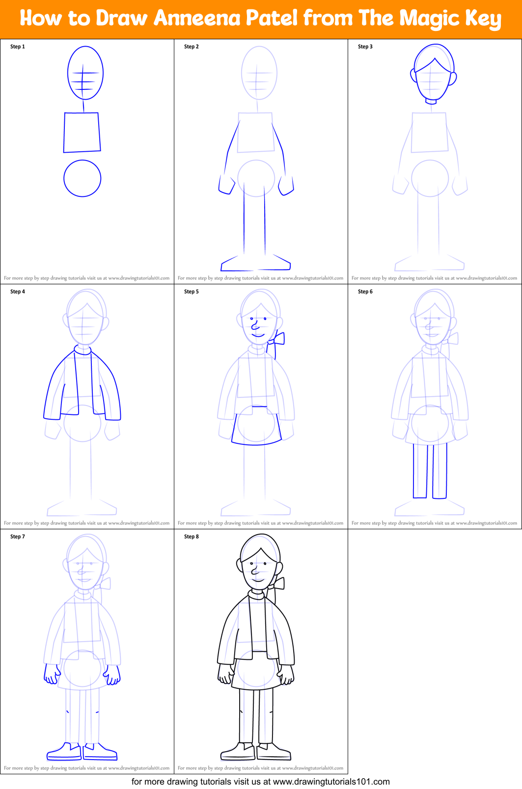 How to Draw Anneena Patel from The Magic Key Printable Step by Step