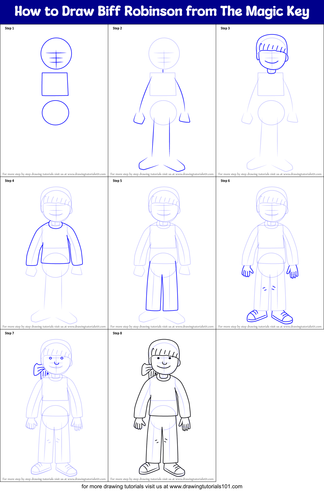 How to Draw Biff Robinson from The Magic Key Printable Step by Step