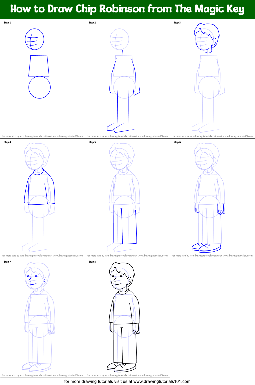 How to Draw Chip Robinson from The Magic Key Printable Step by Step