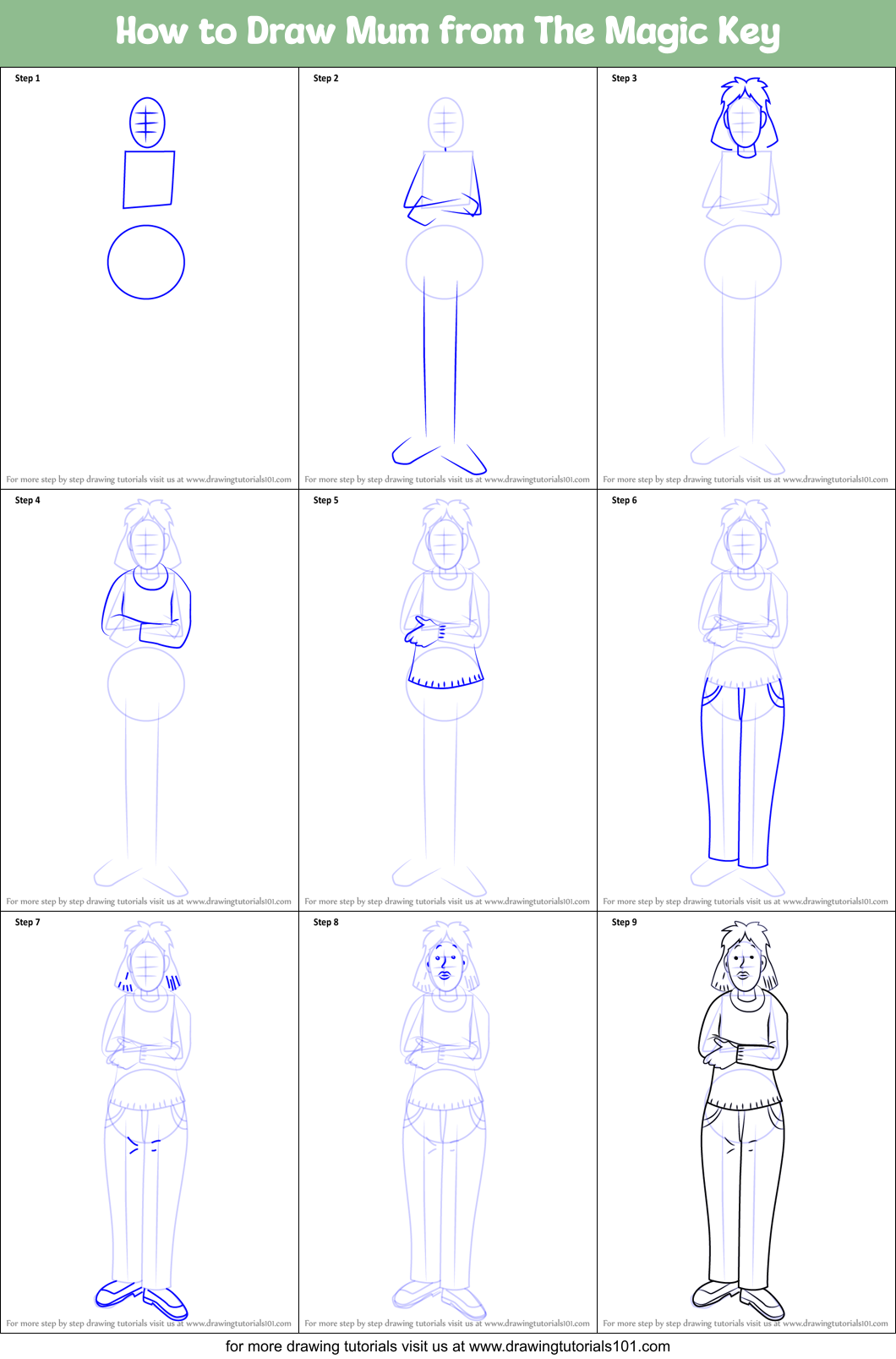 How to Draw Mum from The Magic Key Printable Step by Step