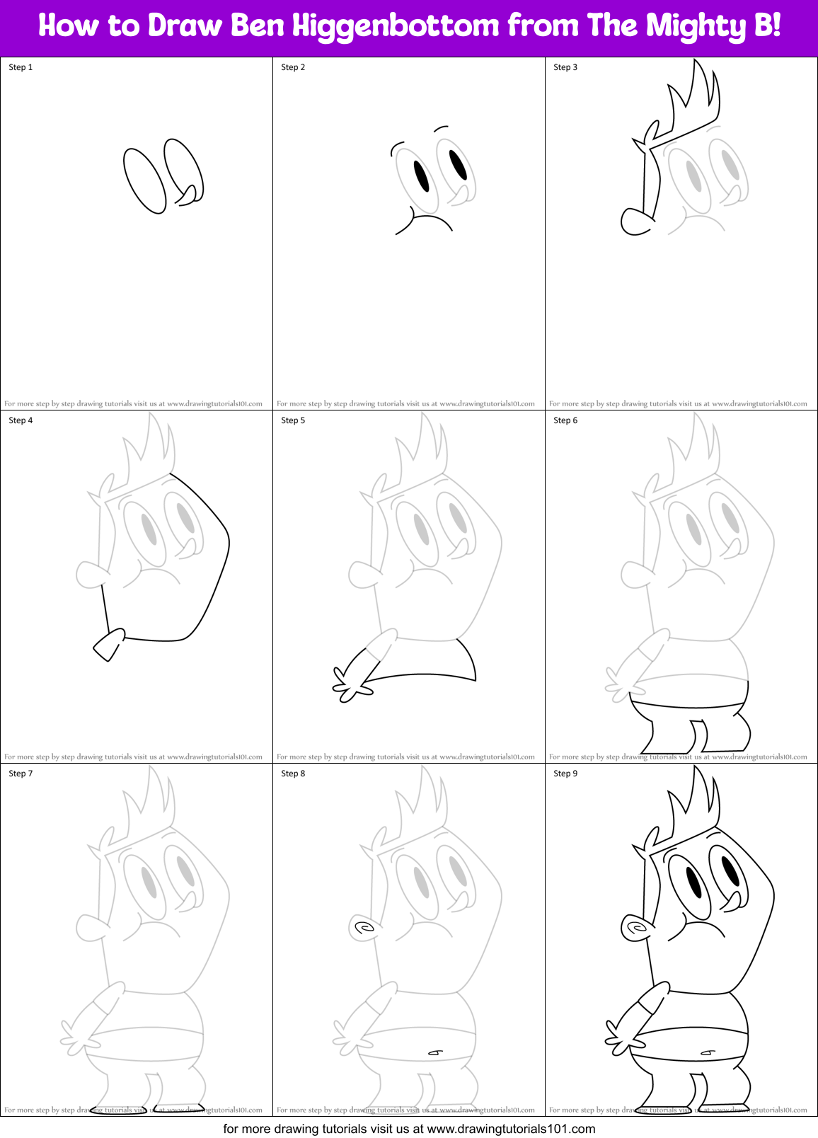 How to Draw Ben Higgenbottom from The Mighty B! Printable Step by Step