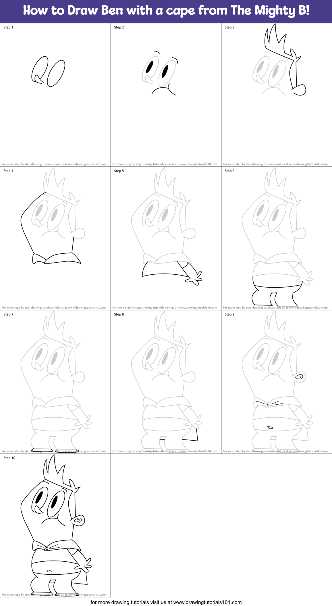 How to Draw Ben with a cape from The Mighty B! Printable Step by Step