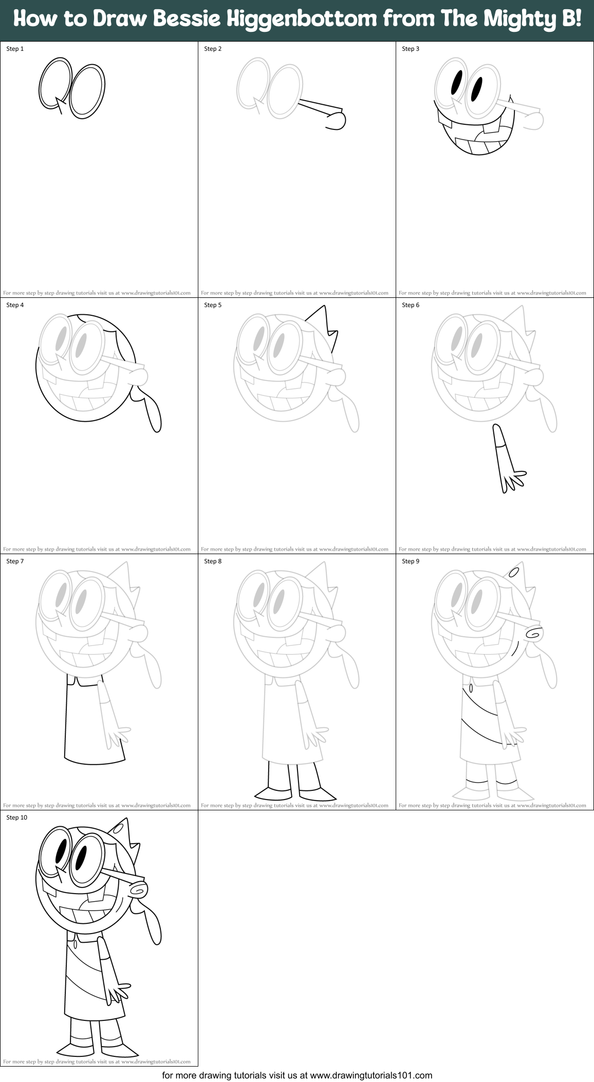 How to Draw Bessie Higgenbottom from The Mighty B! Printable Step by Step