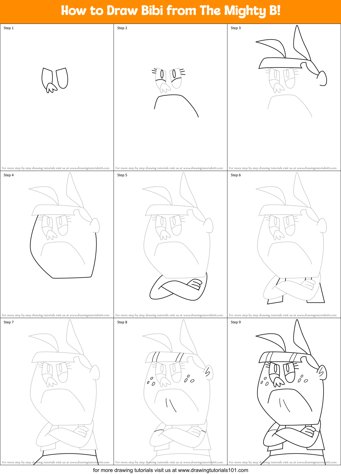 How to Draw Bibi from The Mighty B! Printable Step by Step