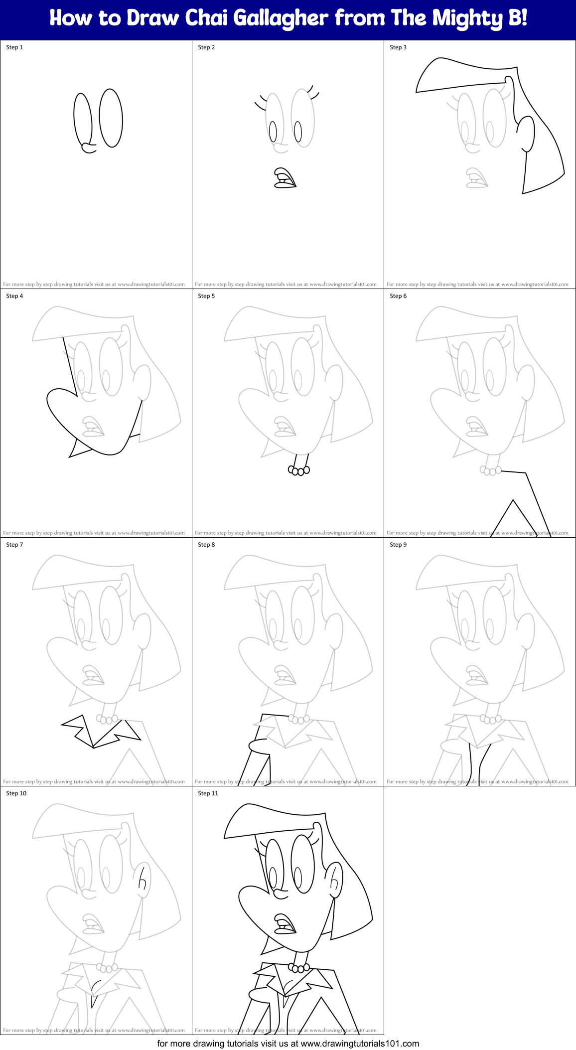 How to Draw Chai Gallagher from The Mighty B! Printable Step by Step