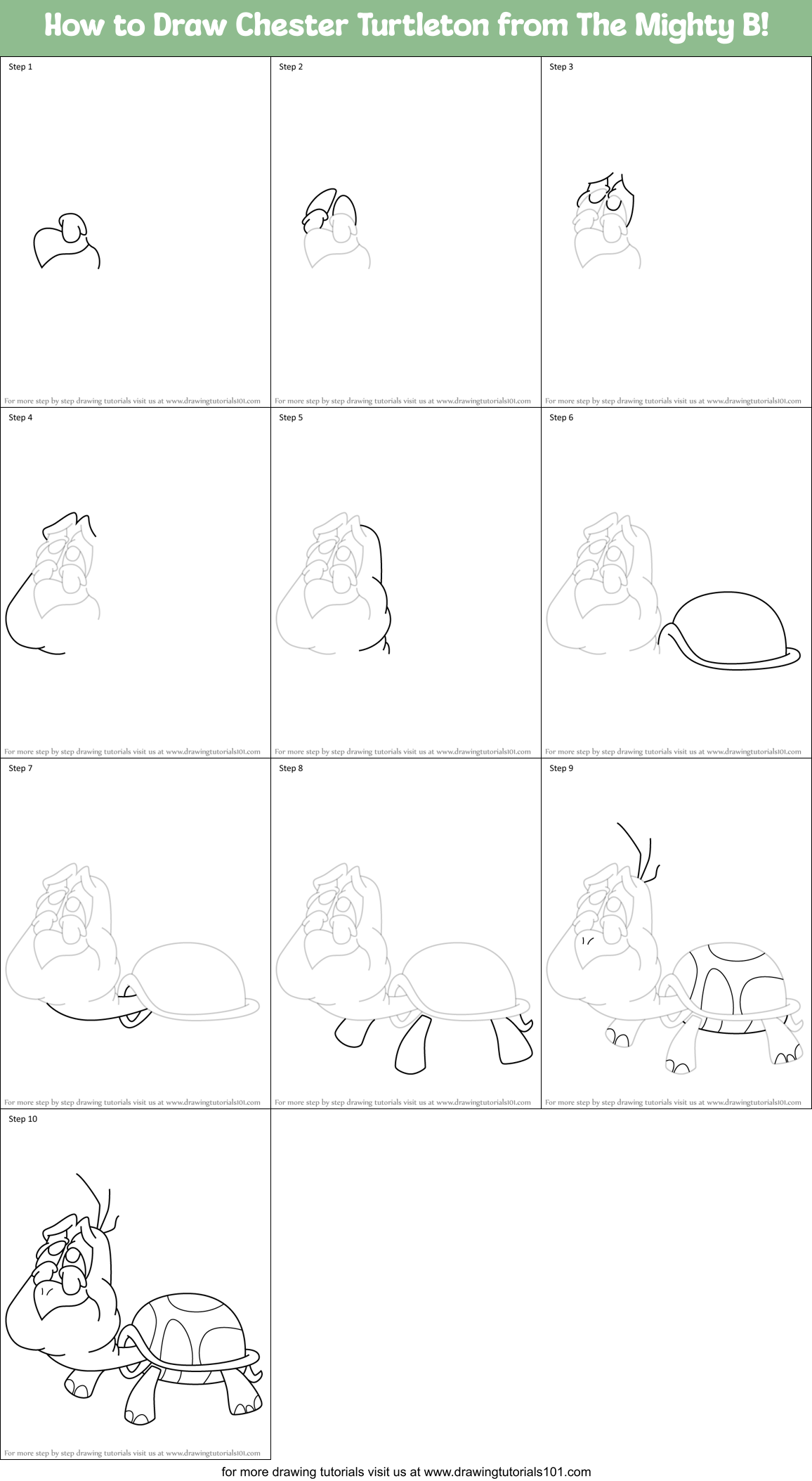 How to Draw Chester Turtleton from The Mighty B! Printable Step by Step
