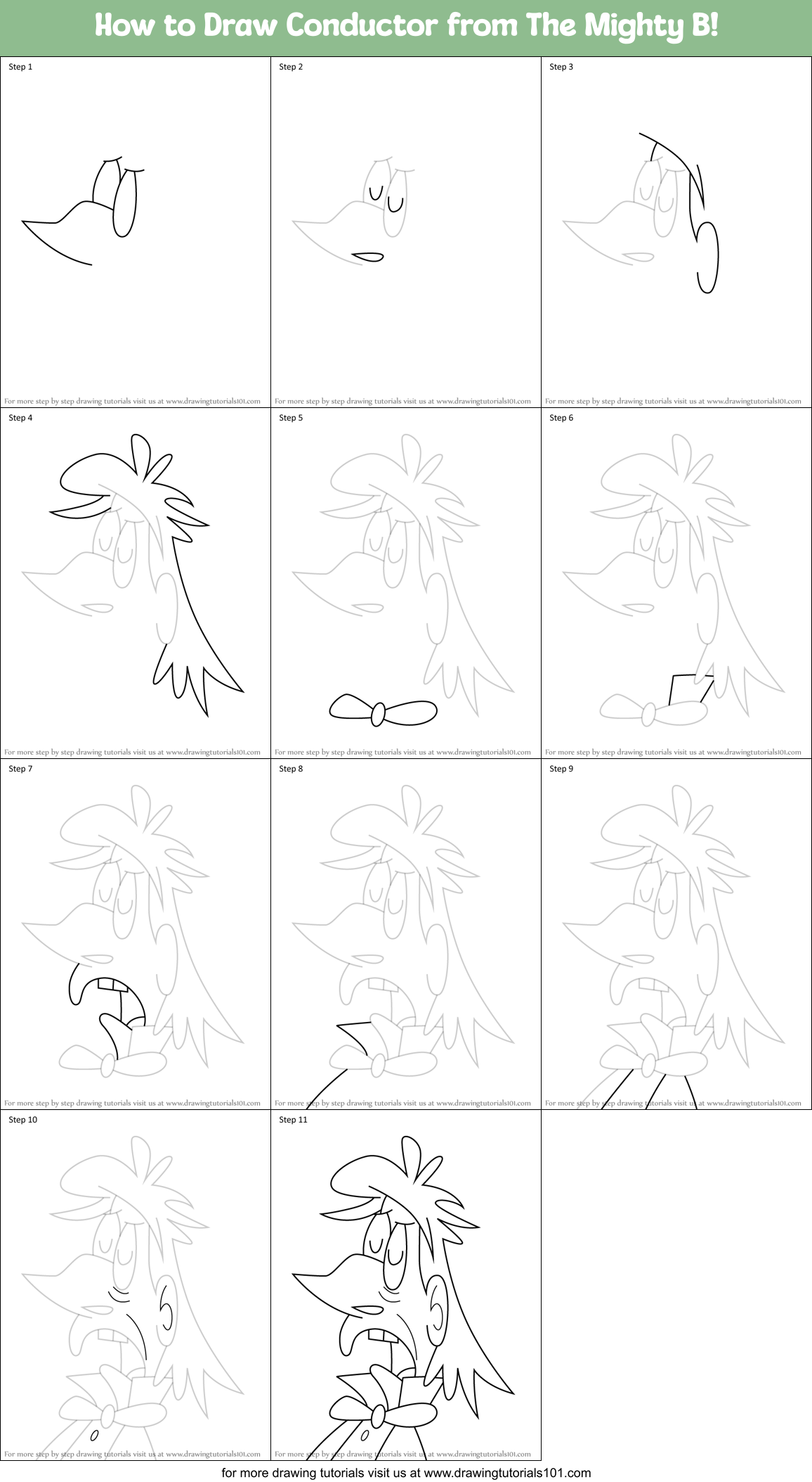 How to Draw Conductor from The Mighty B! Printable Step by Step
