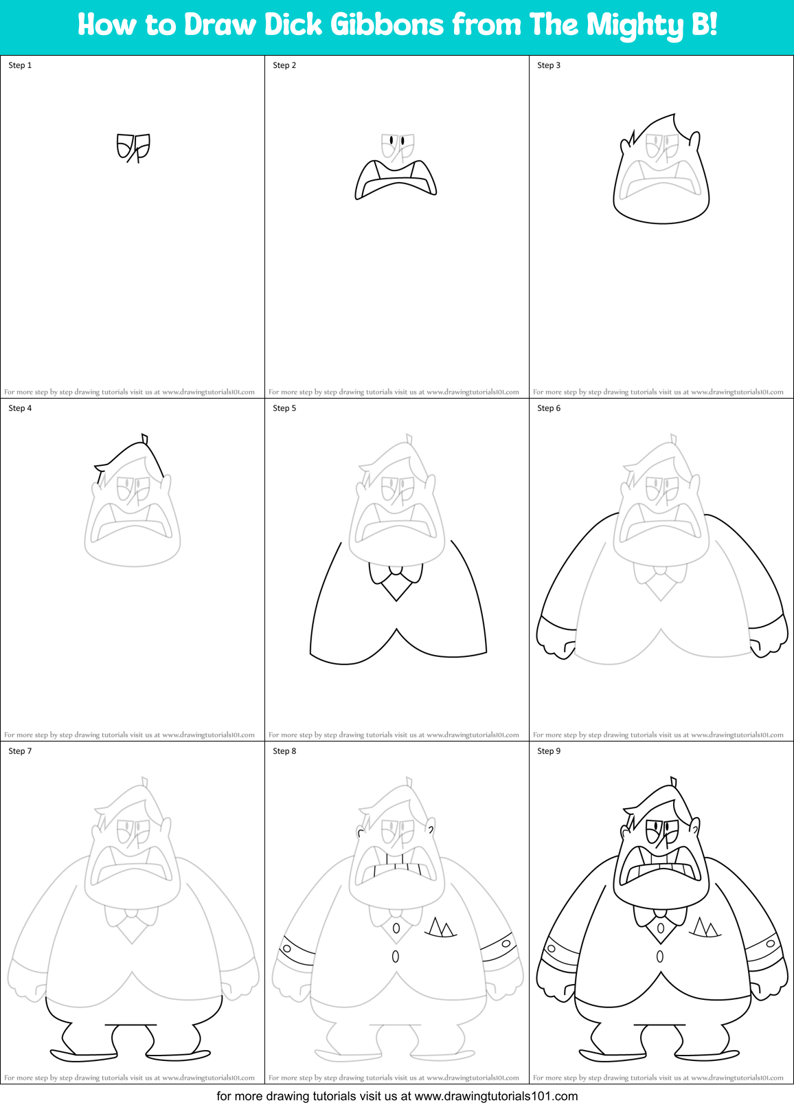How to Draw Dick Gibbons from The Mighty B! Printable Step by Step