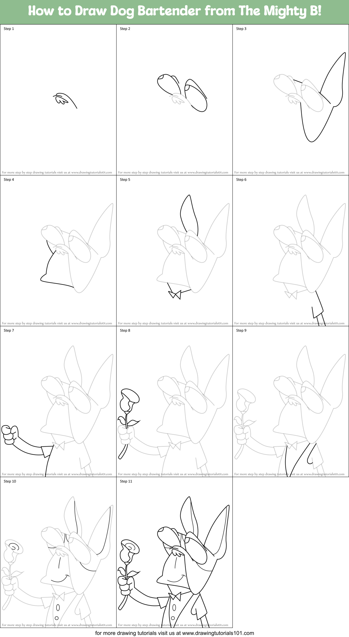 How to Draw Dog Bartender from The Mighty B! Printable Step by Step
