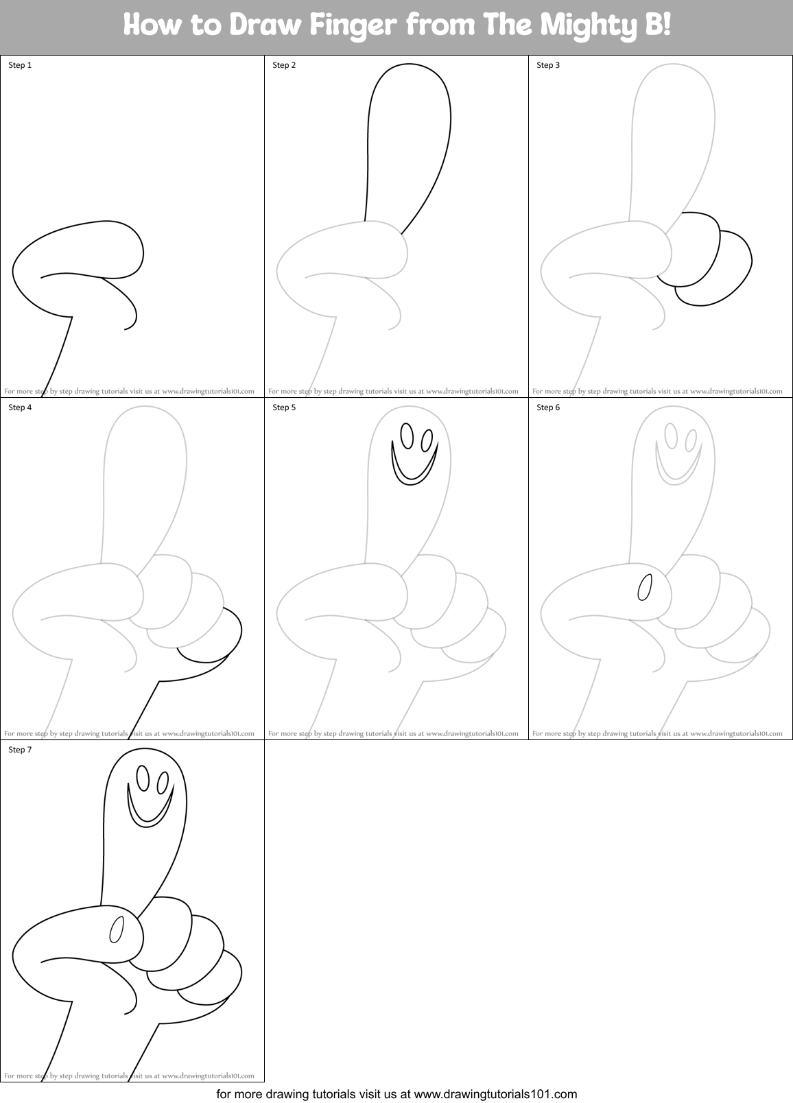How to Draw Finger from The Mighty B! Printable Step by Step
