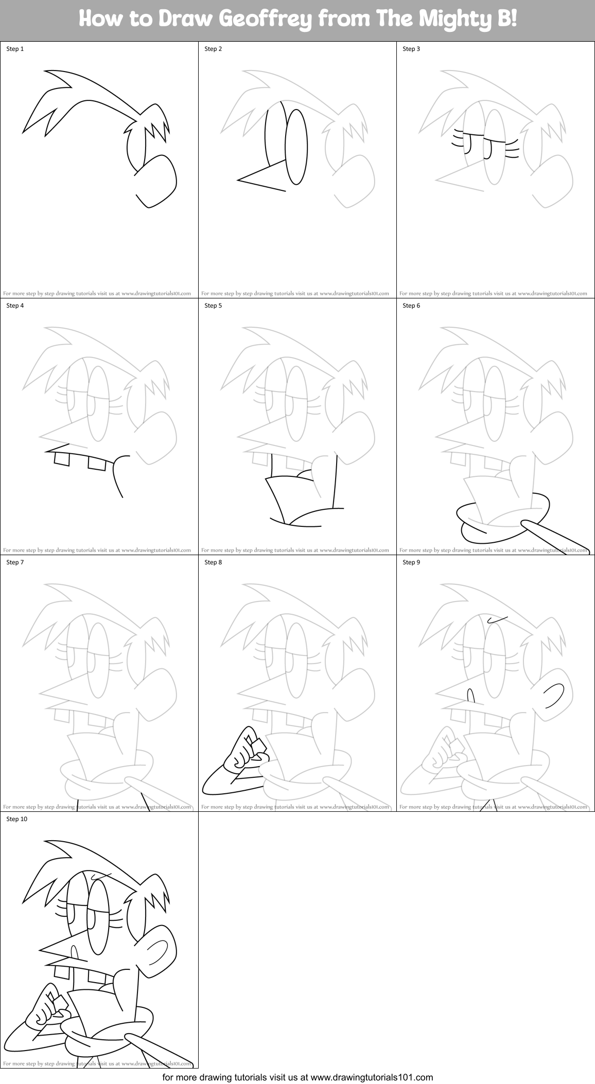 How to Draw Geoffrey from The Mighty B! Printable Step by Step