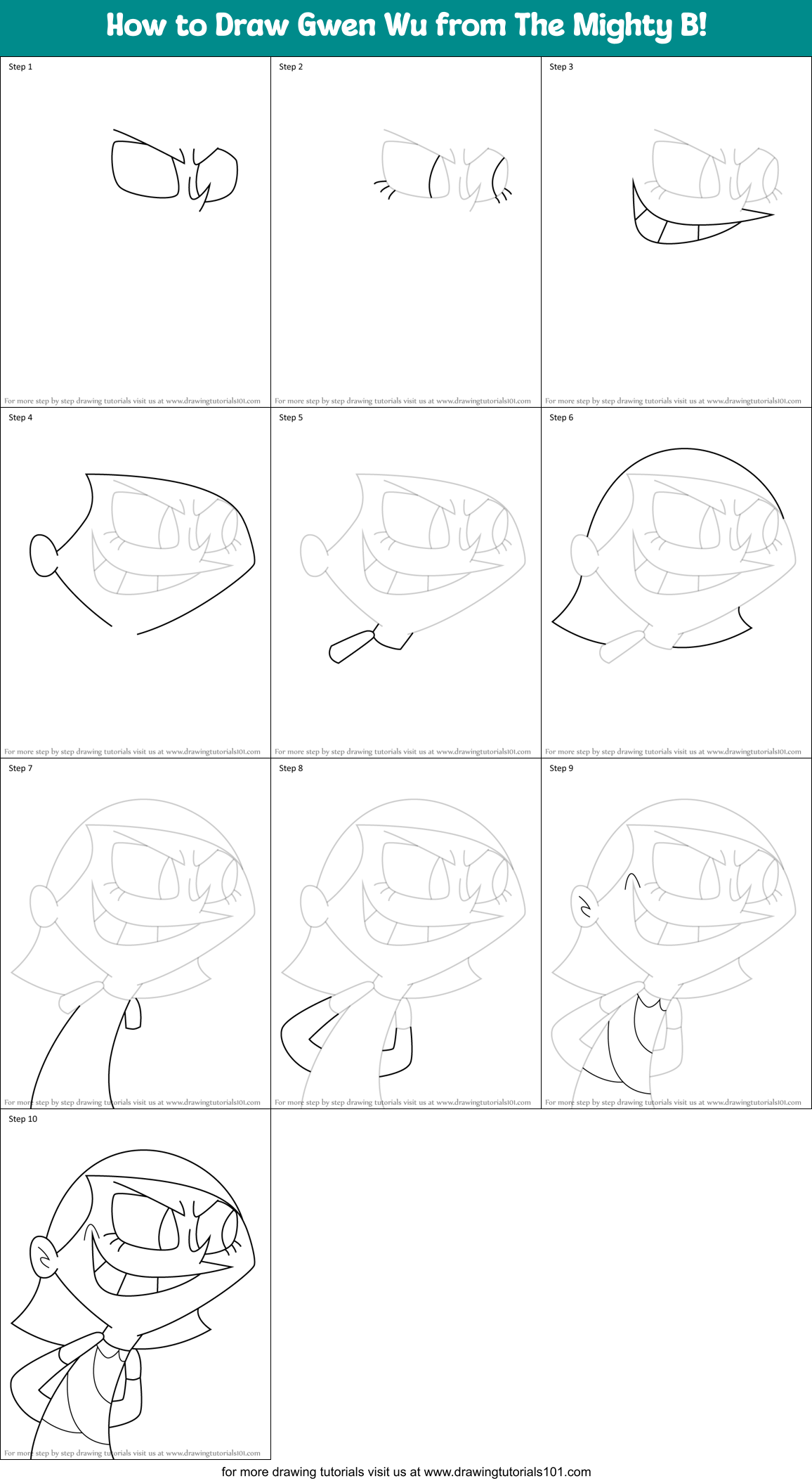 How to Draw Gwen Wu from The Mighty B! Printable Step by Step