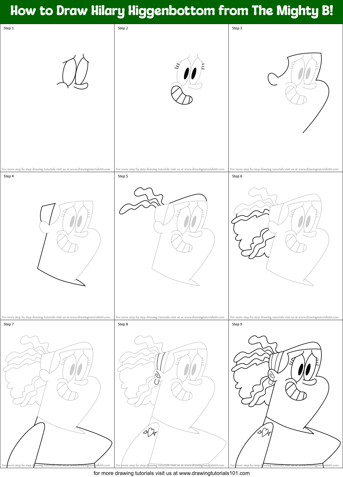 How to Draw Hilary Higgenbottom from The Mighty B! Printable Step by Step