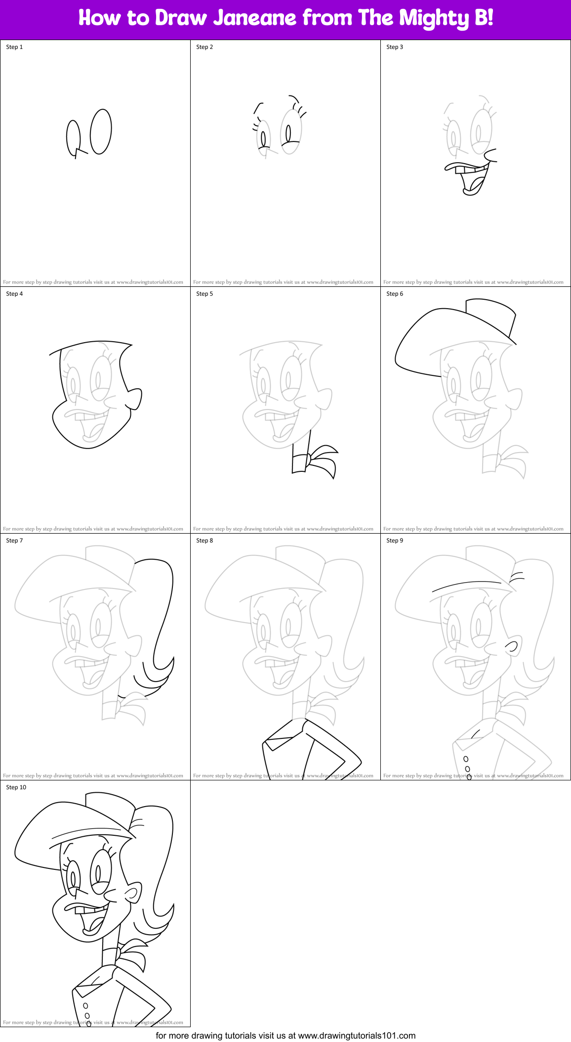 How to Draw Janeane from The Mighty B! Printable Step by Step