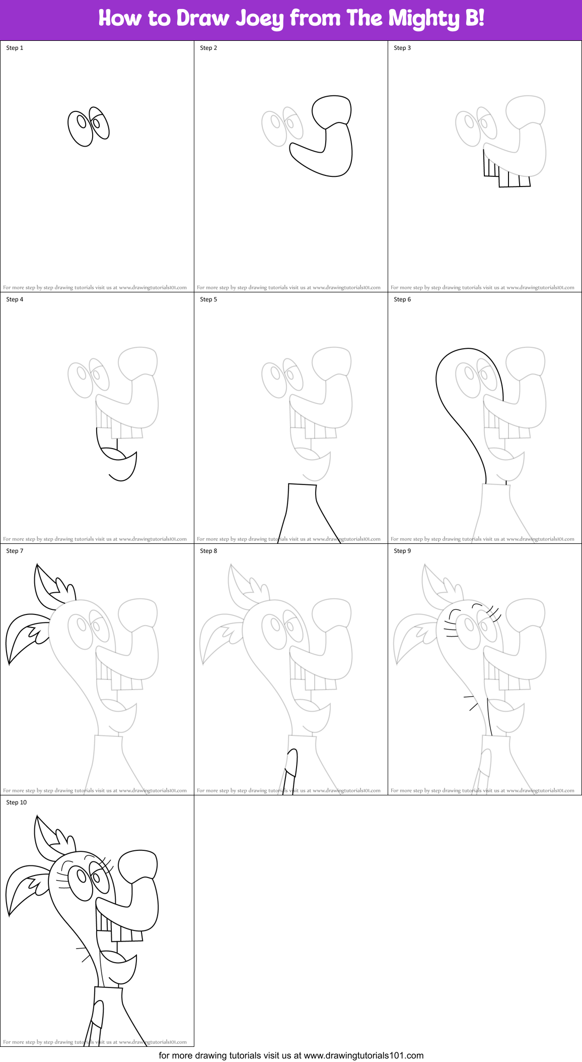 How to Draw Joey from The Mighty B! Printable Step by Step
