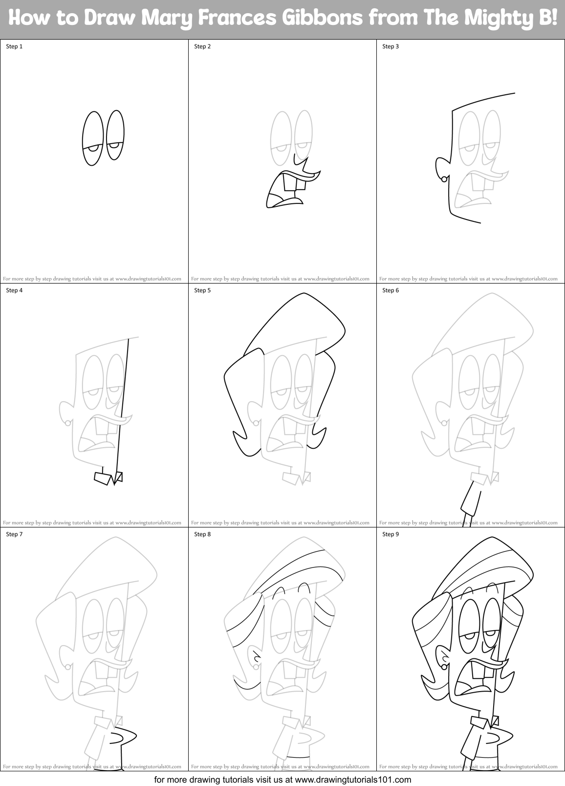 How to Draw Mary Frances Gibbons from The Mighty B! Printable Step by Step