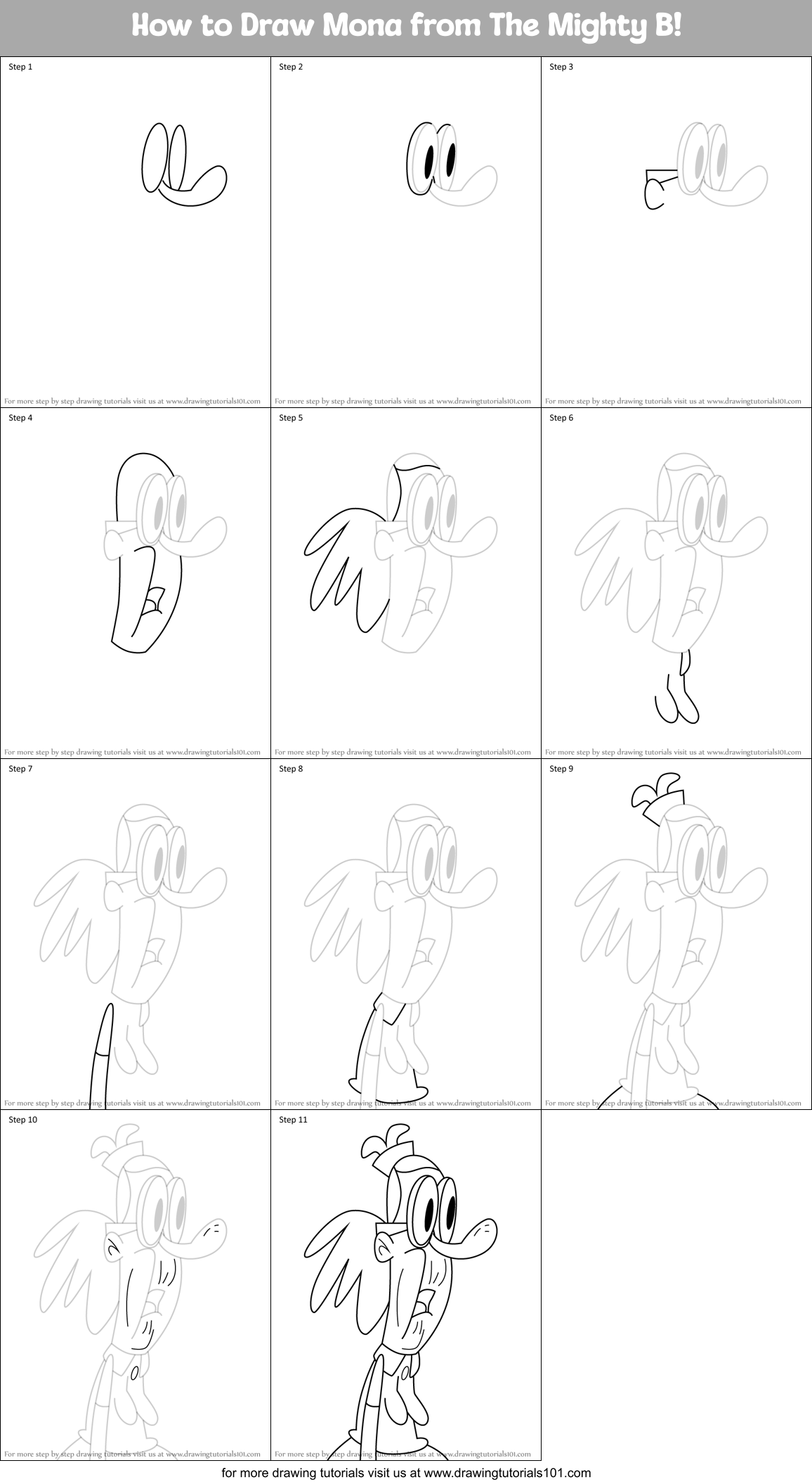 How to Draw Mona from The Mighty B! Printable Step by Step