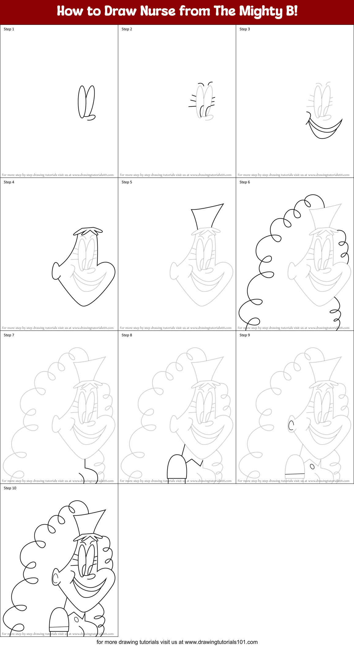 How to Draw Nurse from The Mighty B! Printable Step by Step