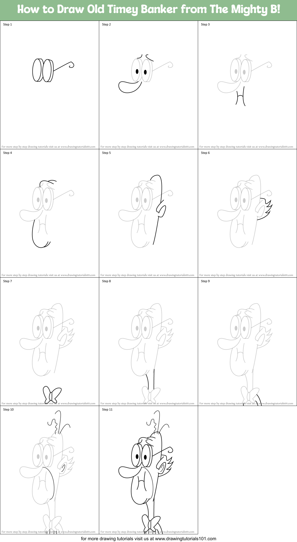 How to Draw Old Timey Banker from The Mighty B! Printable Step by Step