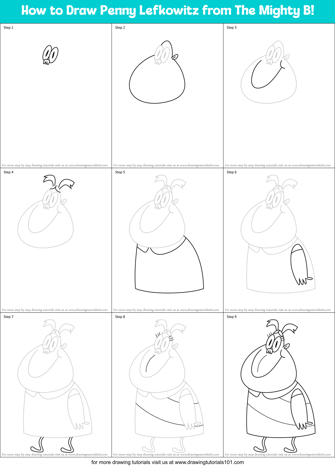 How to Draw Penny Lefkowitz from The Mighty B! Printable Step by Step