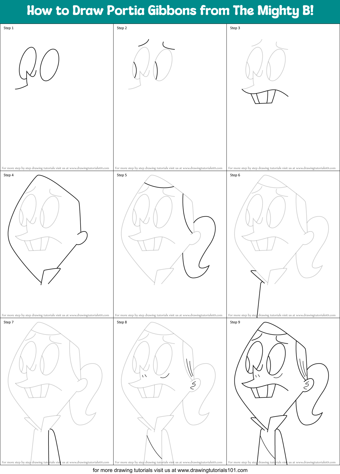 How to Draw Portia Gibbons from The Mighty B! Printable Step by Step