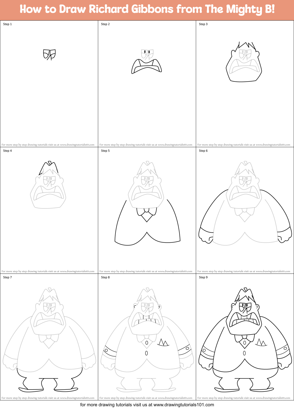 How to Draw Richard Gibbons from The Mighty B! Printable Step by Step