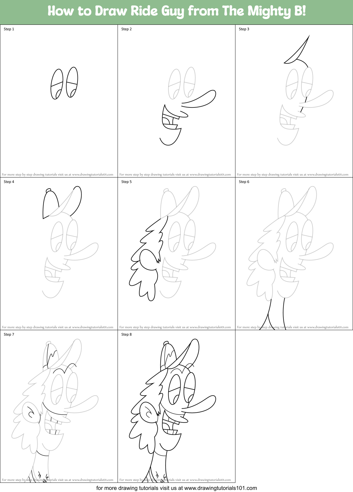 How to Draw Ride Guy from The Mighty B! Printable Step by Step