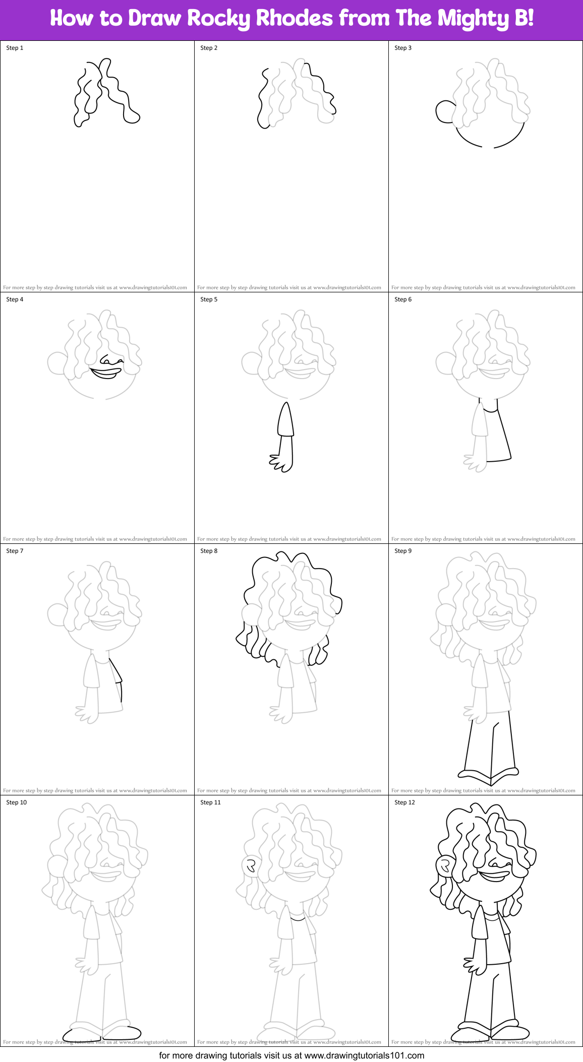 How to Draw Rocky Rhodes from The Mighty B! Printable Step by Step