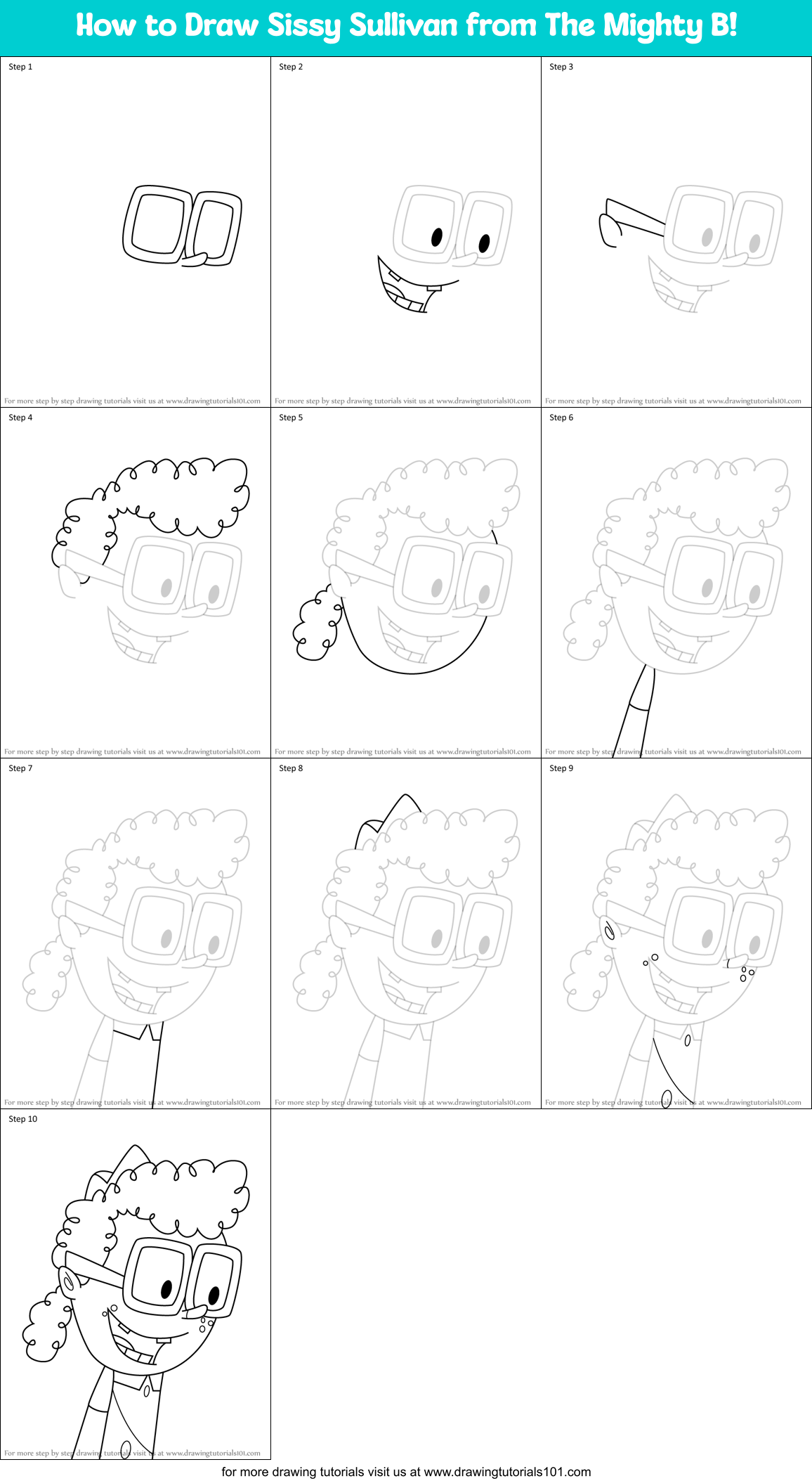 How to Draw Sissy Sullivan from The Mighty B! Printable Step by Step