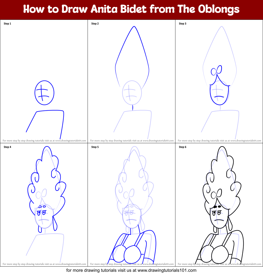 How to Draw Anita Bidet from The Oblongs Printable Step by Step