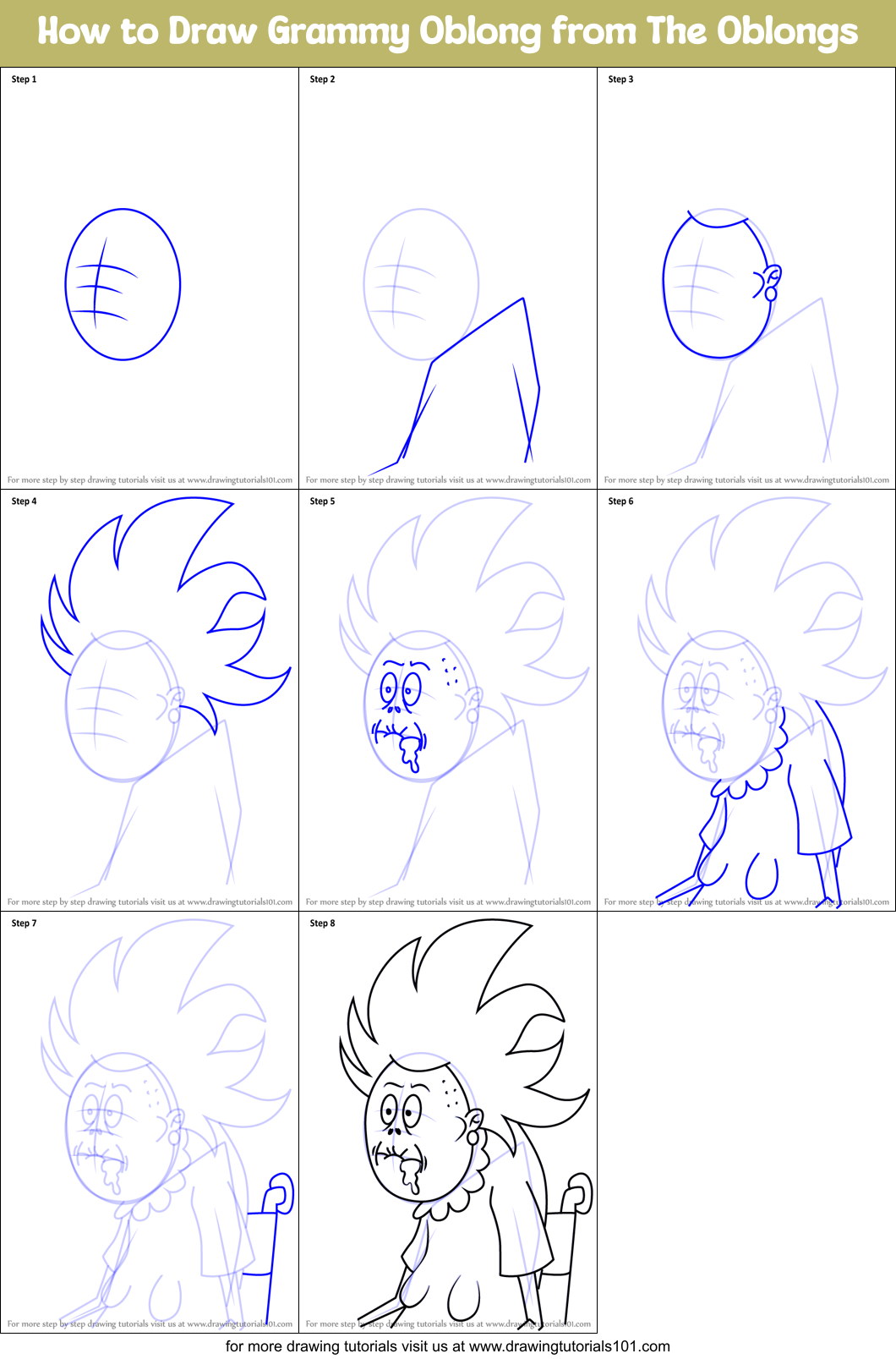 How to Draw Grammy Oblong from The Oblongs Printable Step by Step