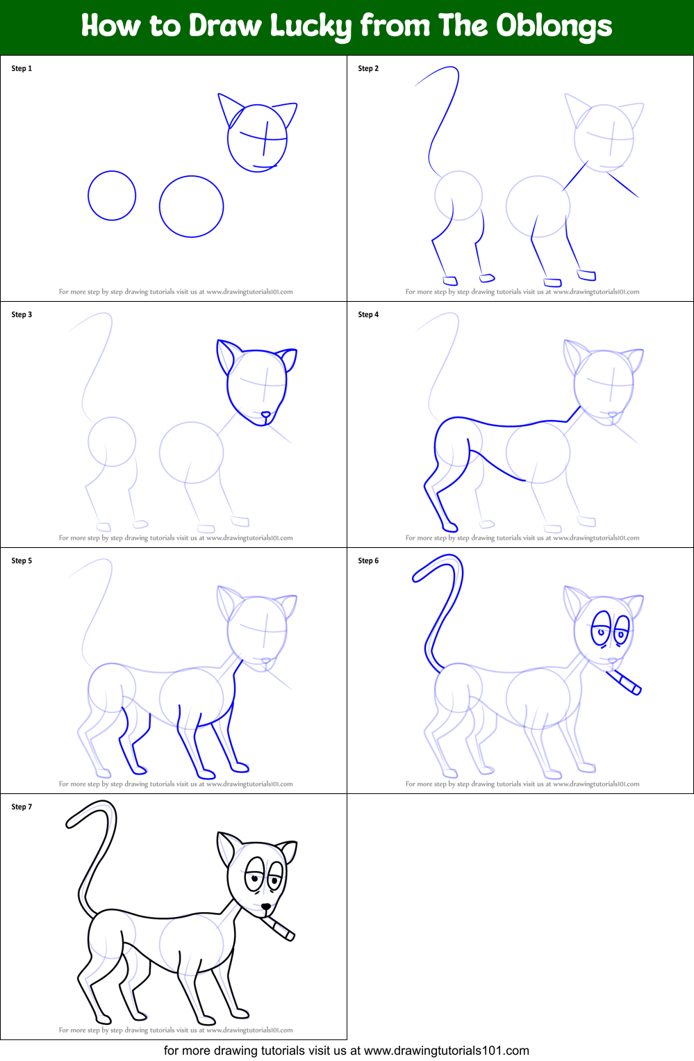 How to Draw Lucky from The Oblongs Printable Step by Step
