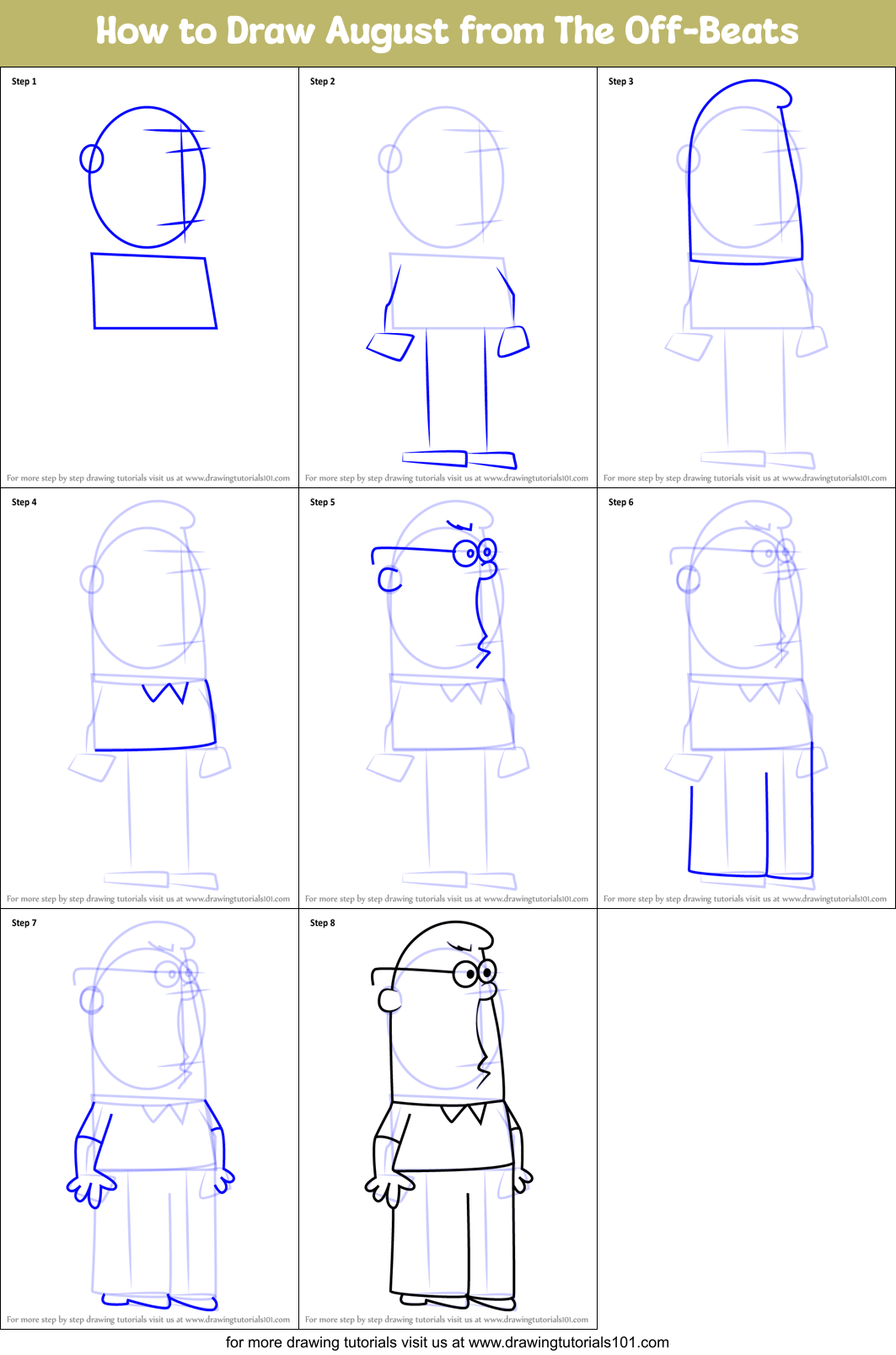 How to Draw August from The Off-Beats Printable Step by Step