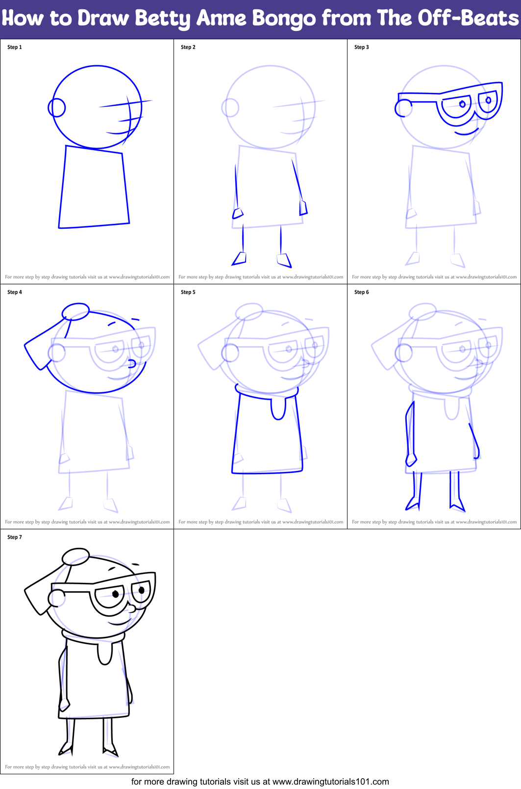 How to Draw Betty Anne Bongo from The Off-Beats Printable Step by Step